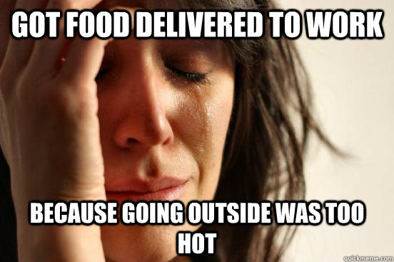 got food delivered to work because going outside was too hot  First World Problems