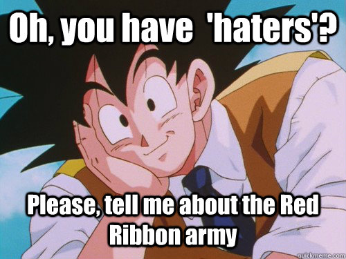 Oh, you have  'haters'? Please, tell me about the Red Ribbon army  Condescending Goku