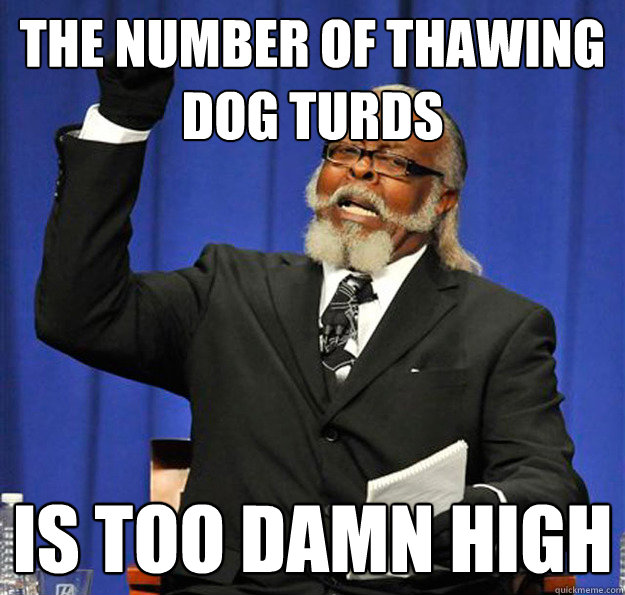 the number of thawing dog turds Is too damn high - the number of thawing dog turds Is too damn high  Jimmy McMillan