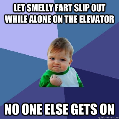 LET smelly FArT SLIP OUT while alone ON THE ELEVATOR no one else gets on  Success Kid