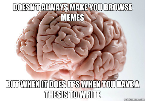 doesn't always make you browse memes but when it does it's when you have a thesis to write - doesn't always make you browse memes but when it does it's when you have a thesis to write  Scumbag Brain