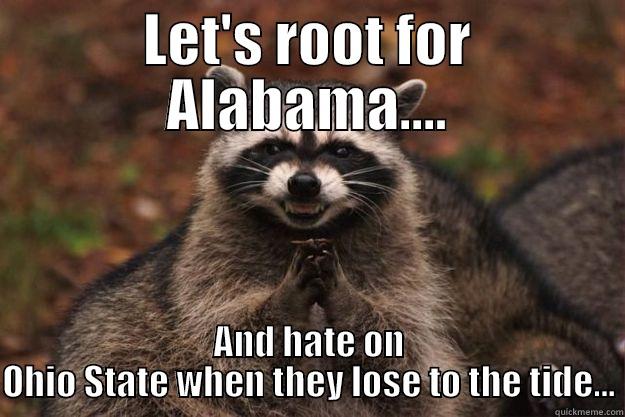 LET'S ROOT FOR ALABAMA.... AND HATE ON OHIO STATE WHEN THEY LOSE TO THE TIDE... Evil Plotting Raccoon