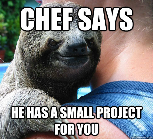 Chef says he has a small project for you  Suspiciously Evil Sloth