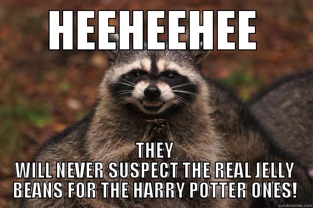 suspect nothing - HEEHEEHEE THEY WILL NEVER SUSPECT THE REAL JELLY BEANS FOR THE HARRY POTTER ONES! Evil Plotting Raccoon