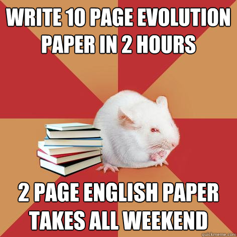 Write 10 page evolution paper in 2 hours 2 page English paper takes all weekend  Science Major Mouse