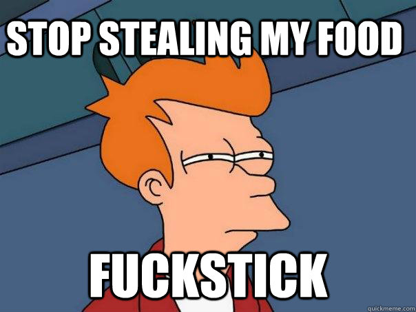 STOP STEALING MY FOOD fuckstick  Futurama Fry