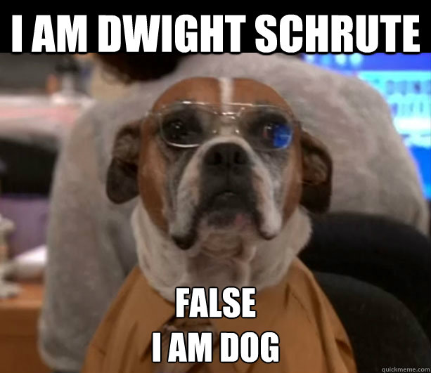 I AM DWIGHT SCHRUTE FALSE
I AM DOG  