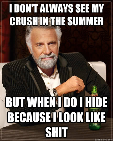 I don't always see my crush in the summer  but when i do i hide because i look like shit  The Most Interesting Man In The World