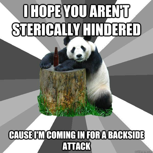 I HOPE YOU AREN'T STERICALLY HINDERED CAUSE I'M COMING IN FOR A BACKSIDE ATTACK  Pickup-Line Panda