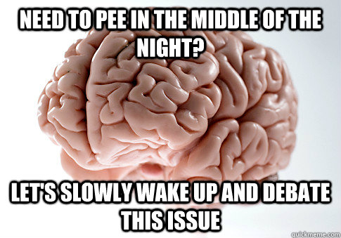 NEED TO PEE IN THE MIDDLE OF THE NIGHT? let's slowly wake up and debate this issue  Scumbag Brain