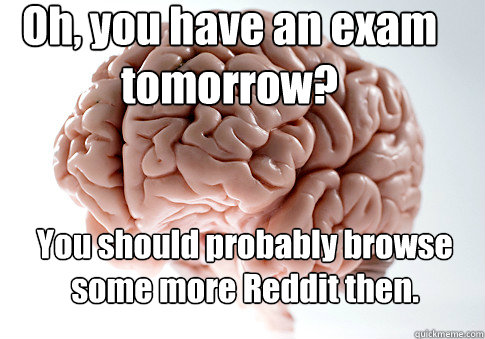 Oh, you have an exam tomorrow? You should probably browse some more Reddit then.  Scumbag Brain