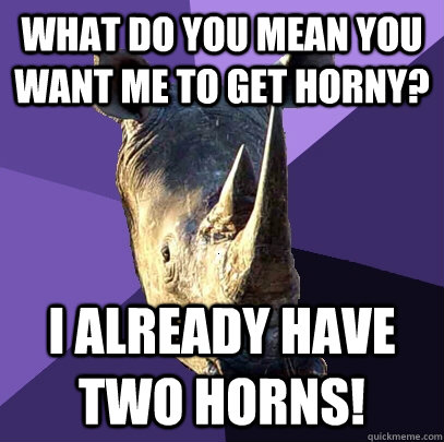 What do you mean you want me to get horny? I already have two horns!  Sexually Oblivious Rhino