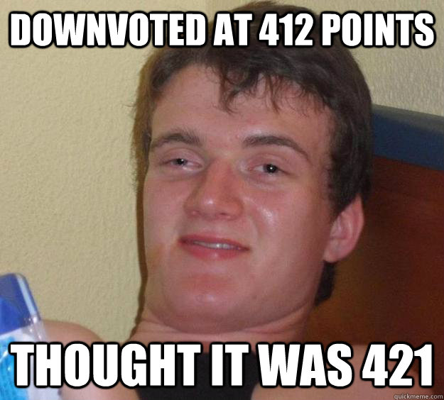 downvoted at 412 points thought it was 421 - downvoted at 412 points thought it was 421  10 Guy