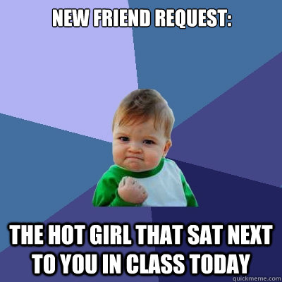 New friend request: The hot girl that sat next to you in class today  Success Kid