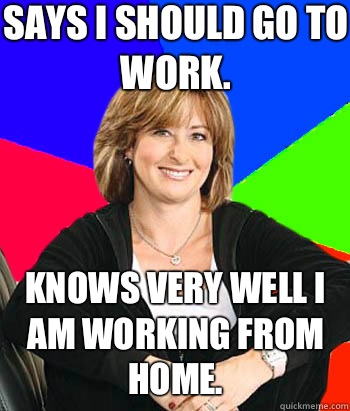 Says I should go to work. Knows very well I am working from home. - Says I should go to work. Knows very well I am working from home.  Sheltering Suburban Mom