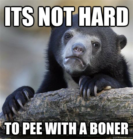 its not hard to pee with a boner  Confession Bear