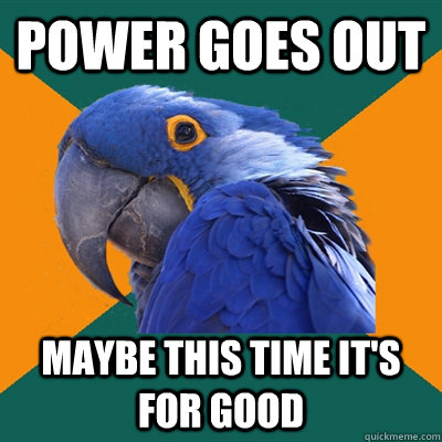 power goes out maybe this time it's for good - power goes out maybe this time it's for good  Paranoid Parrot