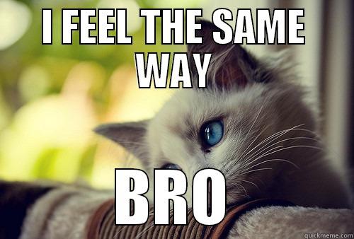 sad brother - I FEEL THE SAME WAY BRO First World Problems Cat