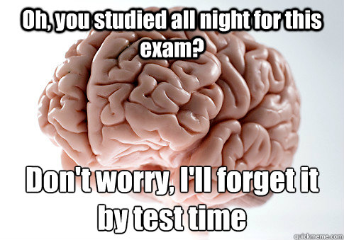 Oh, you studied all night for this exam? Don't worry, I'll forget it by test time  Scumbag Brain