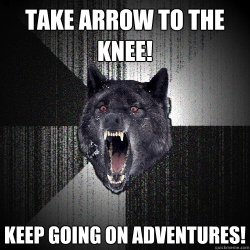 take arrow to the knee! keep going on adventures!  Insanity Wolf