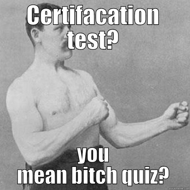 CERTIFACATION TEST? YOU MEAN BITCH QUIZ? overly manly man