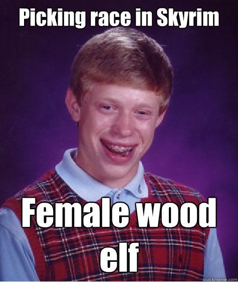 Picking race in Skyrim Female wood elf
 - Picking race in Skyrim Female wood elf
  Bad Luck Brian