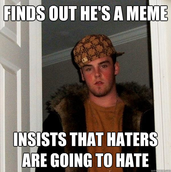 finds out he's a meme Insists that haters are going to hate  Scumbag Steve