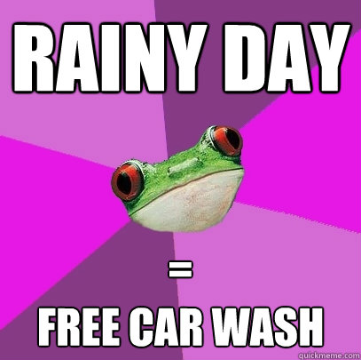 RAiny day =
free car wash  Foul Bachelorette Frog