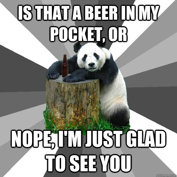 Is that a beer in my pocket, or  nope, I'm just glad to see you  Pickup-Line Panda