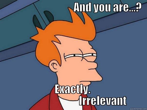                                     AND YOU ARE...? EXACTLY.                                IRRELEVANT Futurama Fry