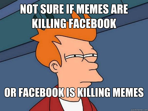 Not sure if Memes are killing facebook Or facebook is killing memes - Not sure if Memes are killing facebook Or facebook is killing memes  Futurama Fry