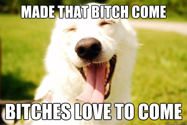 Made that bitch come Bitches love to come  Happy dog