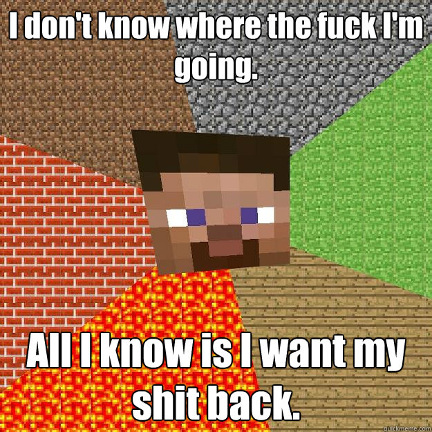 I don't know where the fuck I'm going. All I know is I want my shit back.  Minecraft