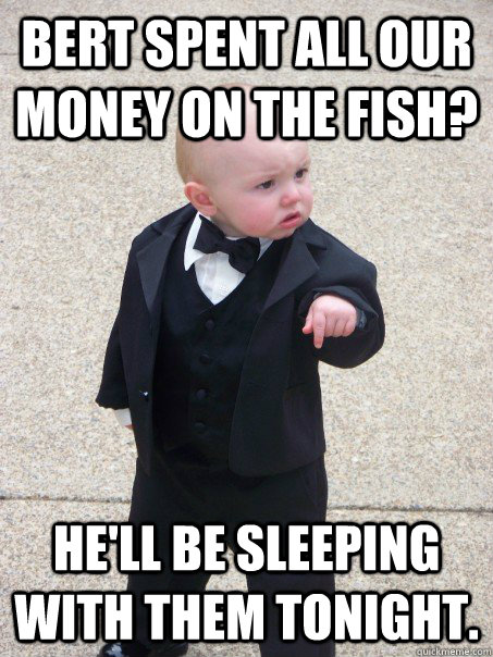 Bert spent all our money on the fish? He'll be sleeping with them tonight.  Baby Godfather