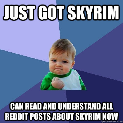 just got skyrim can read and understand all reddit posts about skyrim now  Success Kid