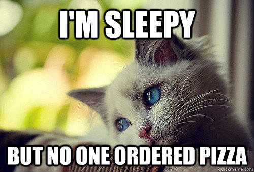 I'm sleepy but no one ordered pizza  First World Problems Cat