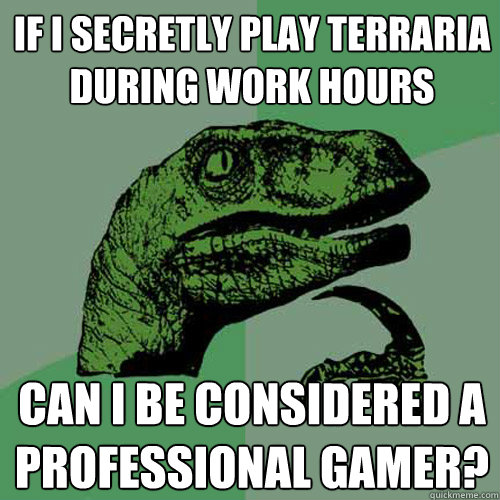 If i secretly play terraria during work hours can i be considered a professional gamer?  Philosoraptor