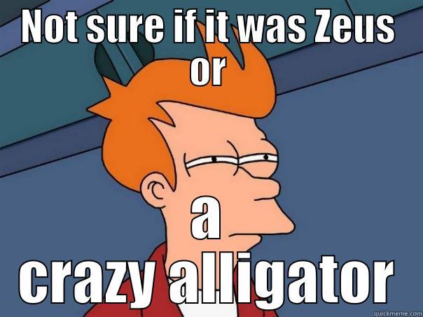 NOT SURE IF IT WAS ZEUS OR A CRAZY ALLIGATOR Futurama Fry