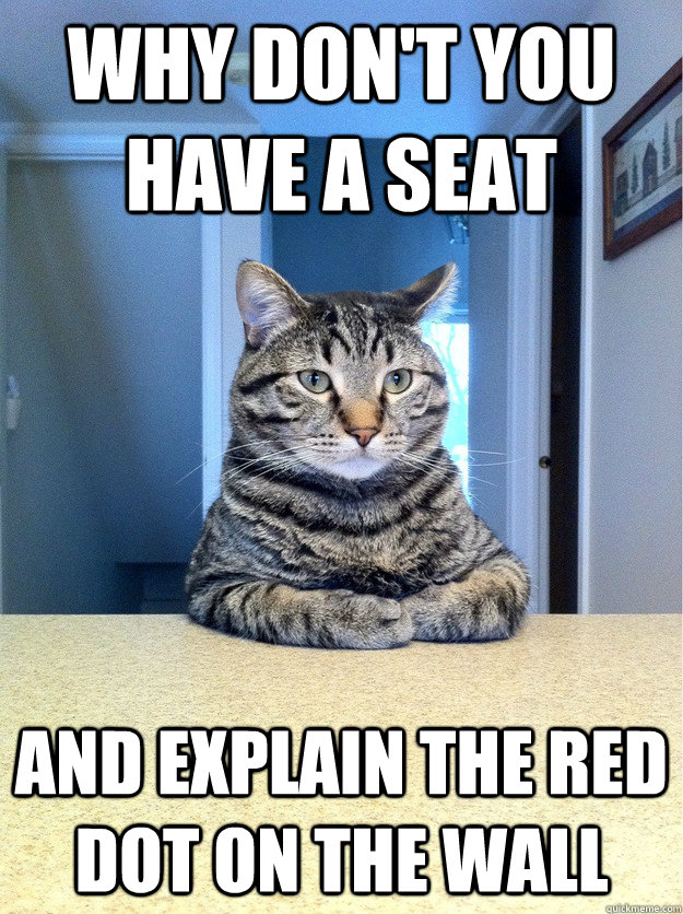 Why don't you have a seat and explain the red dot on the wall  Chris Hansen Cat