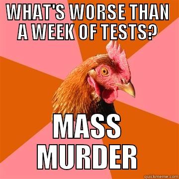 WHAT'S WORSE THAN A WEEK OF TESTS? MASS MURDER Anti-Joke Chicken