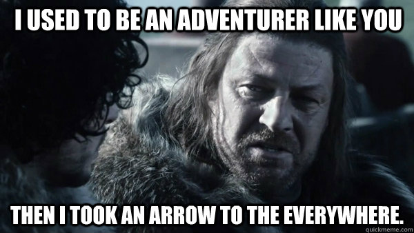 I used to be an adventurer like you then I took an arrow to the everywhere. - I used to be an adventurer like you then I took an arrow to the everywhere.  eddard adventurer