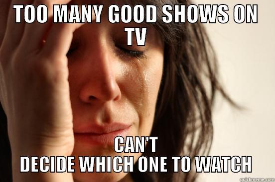 TOO MANY GOOD SHOWS ON TV CAN'T DECIDE WHICH ONE TO WATCH First World Problems