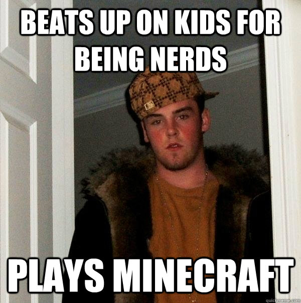 beats up on kids for being nerds plays minecraft  Scumbag Steve