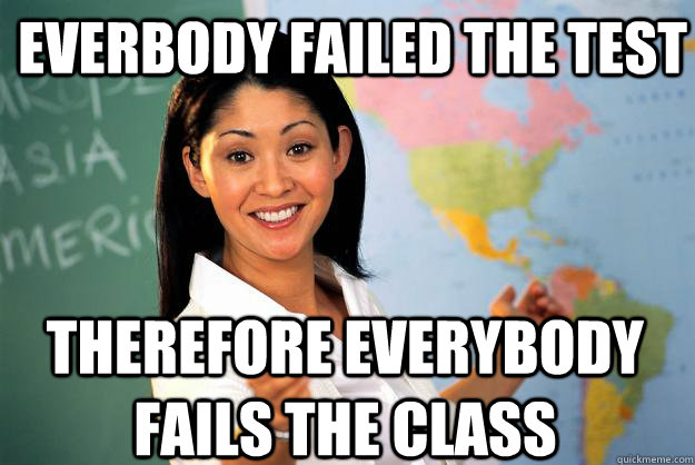 Everbody failed the test Therefore Everybody fails the class  Unhelpful High School Teacher