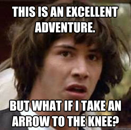 This is an excellent adventure.  but what if I take an arrow to the knee?   conspiracy keanu