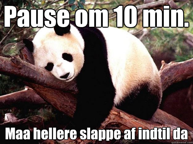 Pause om 10 min. Maa hellere slappe af indtil da  Procrastination Panda