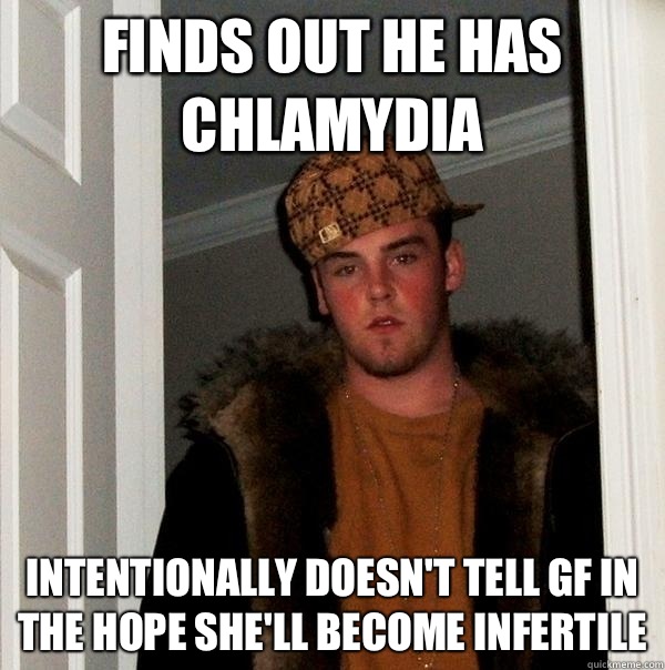 Finds out he has Chlamydia Intentionally doesn't tell gf in the hope she'll become infertile - Finds out he has Chlamydia Intentionally doesn't tell gf in the hope she'll become infertile  Scumbag Steve