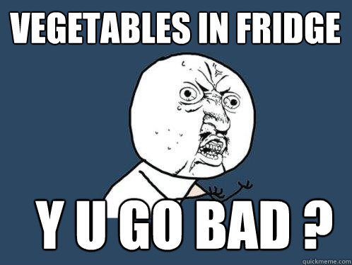 vegetables in fridge y u go bad ?  Y U No