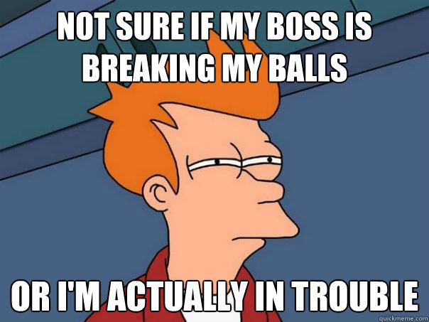 Not sure if my Boss is breaking my balls Or I'm actually in trouble  Futurama Fry