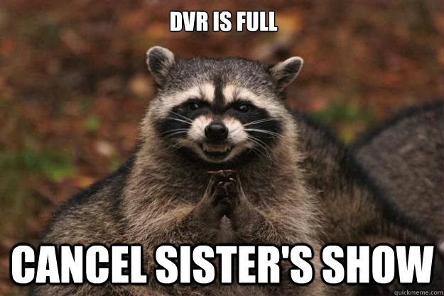 DVR is full Cancel sister's show - DVR is full Cancel sister's show  Evil Plotting Raccoon